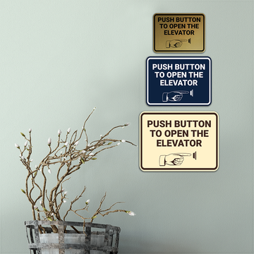 Signs ByLITA Classic Framed Push Button To Open The Elevator Wall or Door Sign